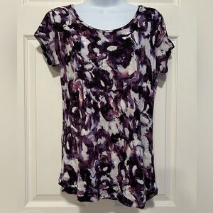 Simply Vera Vera Wang Purple Abstract Short Sleeve Top
